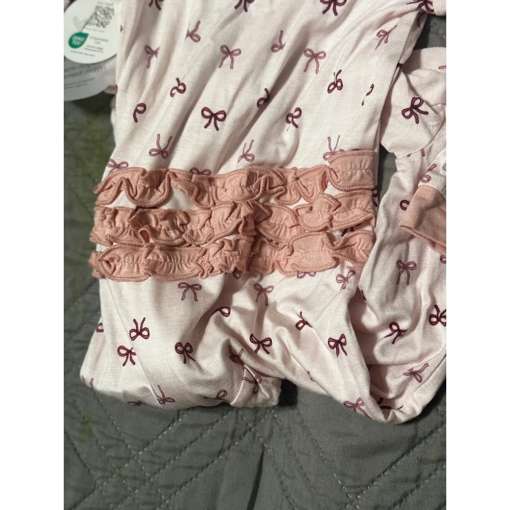 Milkberry Baby Girl Bamboo Bow Footed Sleeper and Headband Set Pink 6-9M NEW